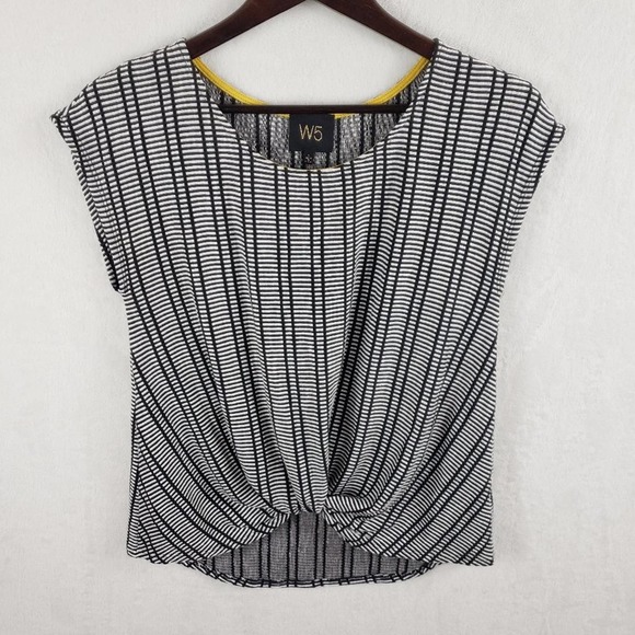 W5 Tops - W5 Black and white stripe offset pattern twist blouse EUC L